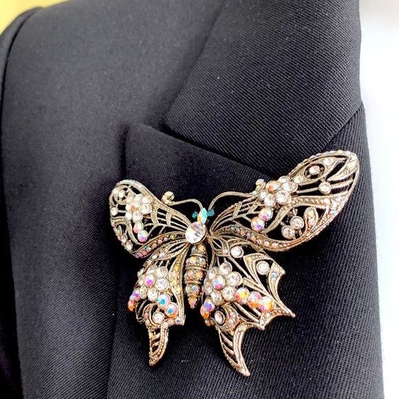 Vintage large sparkling butterfly brooch pin back - Picture 8 of 14
